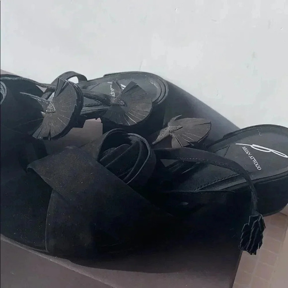 NWT Brian Atwood Black Tie-up Suede Sandals - Picture 4 of 7